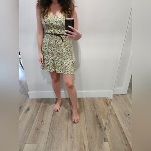 Speechless Multicolor Floral Midi Dress with Black Trim